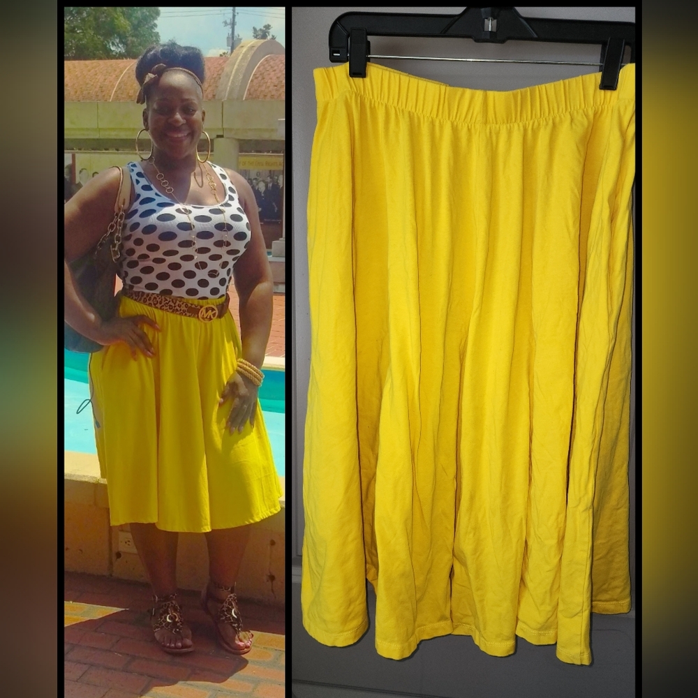 Rebdolls Vibrant Yellow Midi Skater Skirt